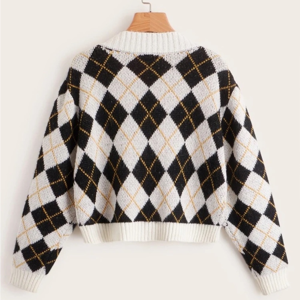 Argyle plaid cropped cardigan - Picture 2 of 8